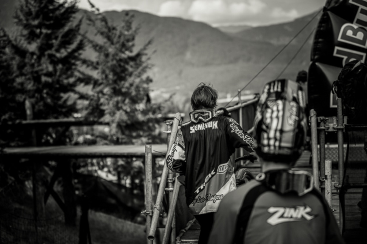 Two-time winners Brandon Semenuk and Cam Zink walk onto the start deck to see who can make it a third.