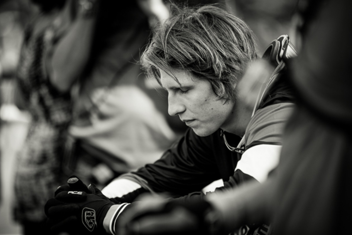 Calm, cool and collected. A quiet moment of repose before stomping the one and only run that it would take to win the 2014 Crankworx Whistler Joyride.