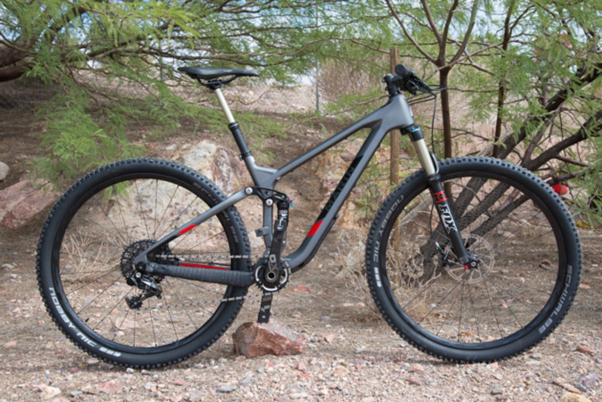 The completely redesigned Marin Rift Zone achieves its 110 millimeters of travel using a pivot-less rear end. The 29er trail bike comes in 5 models–2 carbon and 3 alloy–ranging in price from $2,200 to $6,600. Pictured is the Marin Rift Zone 9, which sports a SRAM XO build.