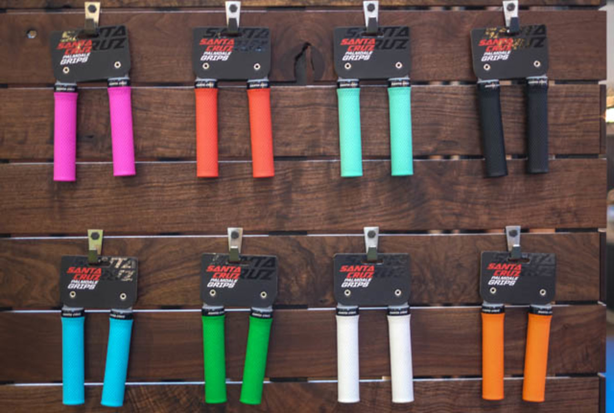 One underlying theme of Eurobike 2014 is colors – everyone's got 'em, and Santa Cruz isn't missing the party. They might even be winning in the color department, with grips to match the drapes.