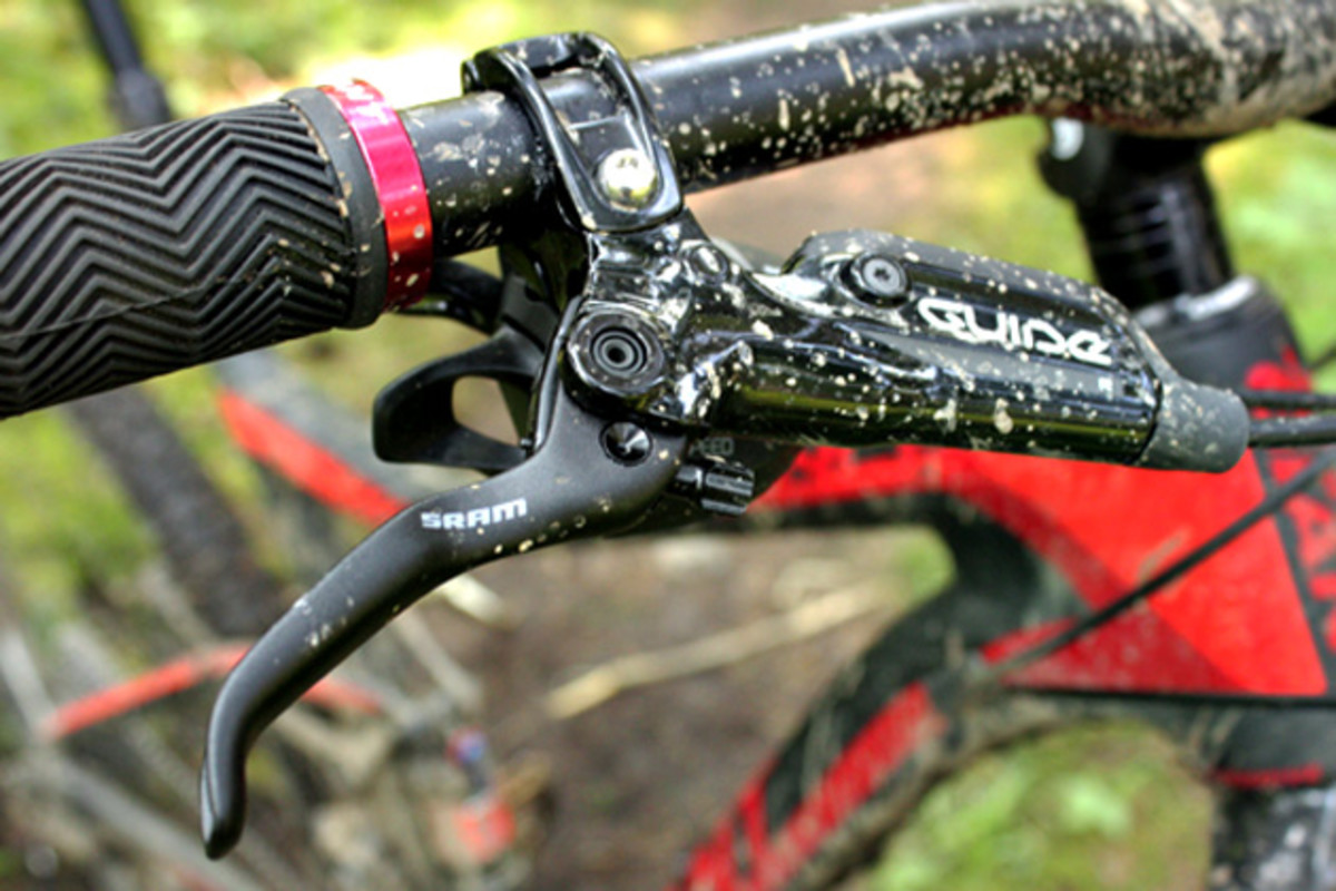 SRAM Guide R brakes on a bike with a carbon front triangle... at this price? Nice. Good modulation and power. The Guides have proven reliable on our test bikes this past year--a big step-up in performance over the Elixirs.