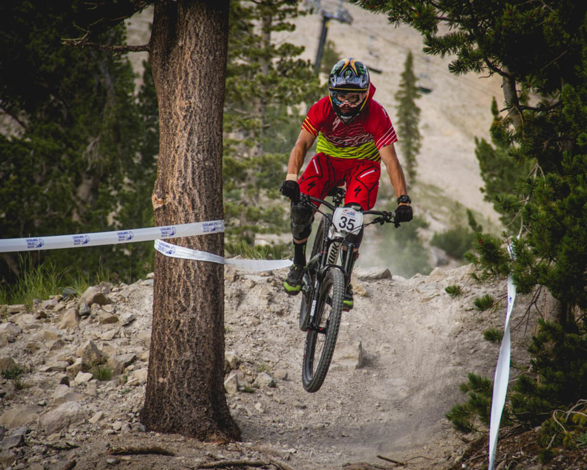 Mitch Ropelato floats down the section of the course. He was fastest down run one, and proceeded with three consecutive second-place finishes. His overall time earned him the stars and stripes jersey.