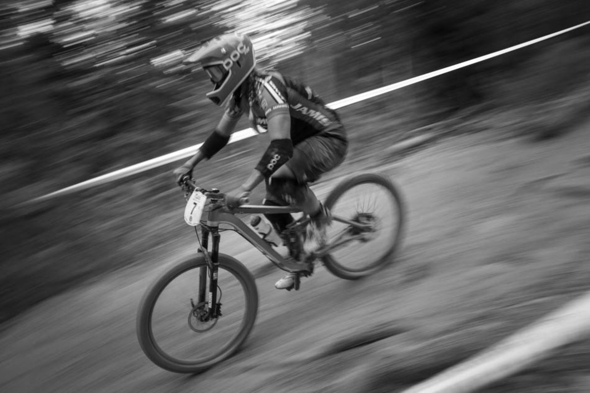 Erica Tingey had a bit of a bobble in the roots above, but managed to get back on her bike in the midst of the roots and rocks. Nauman finished ninth on Run 3, but was eighth overall at the end of the day.