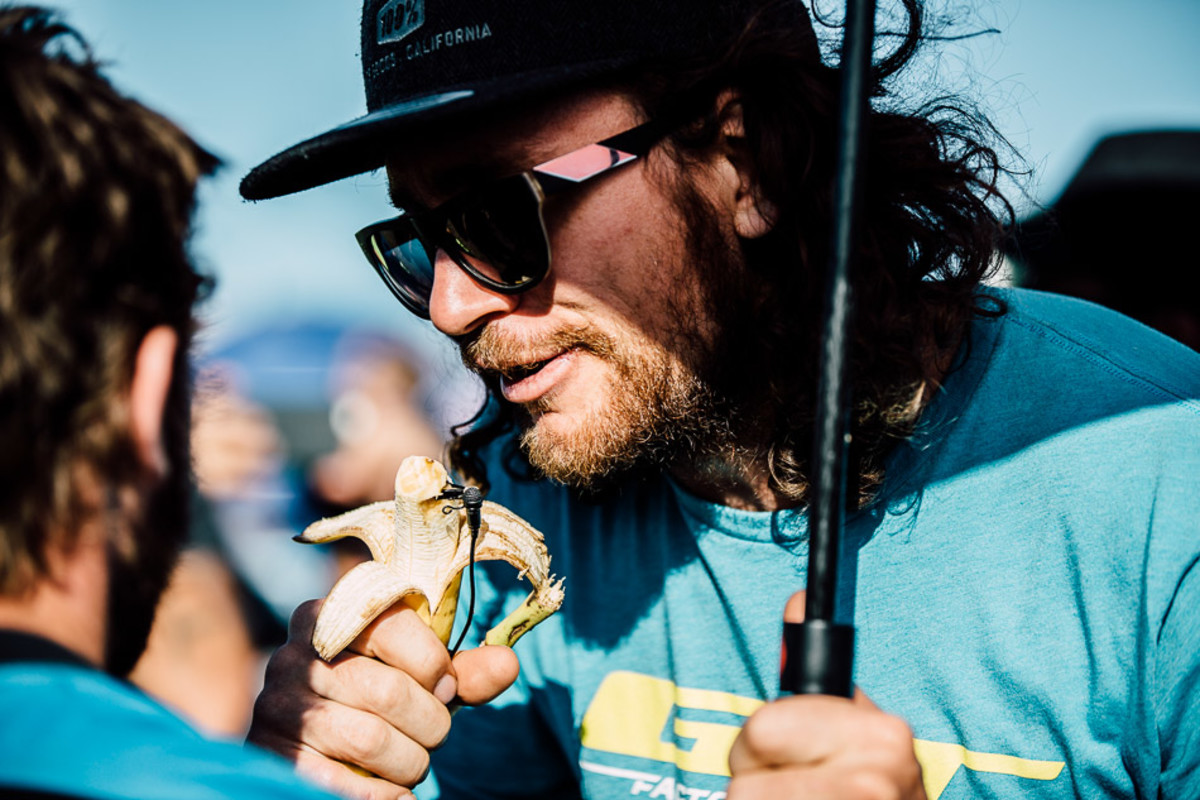 Is that a banana? Or is Wyn Masters just happy to interview fellow Kiwi Brook MacDonald?