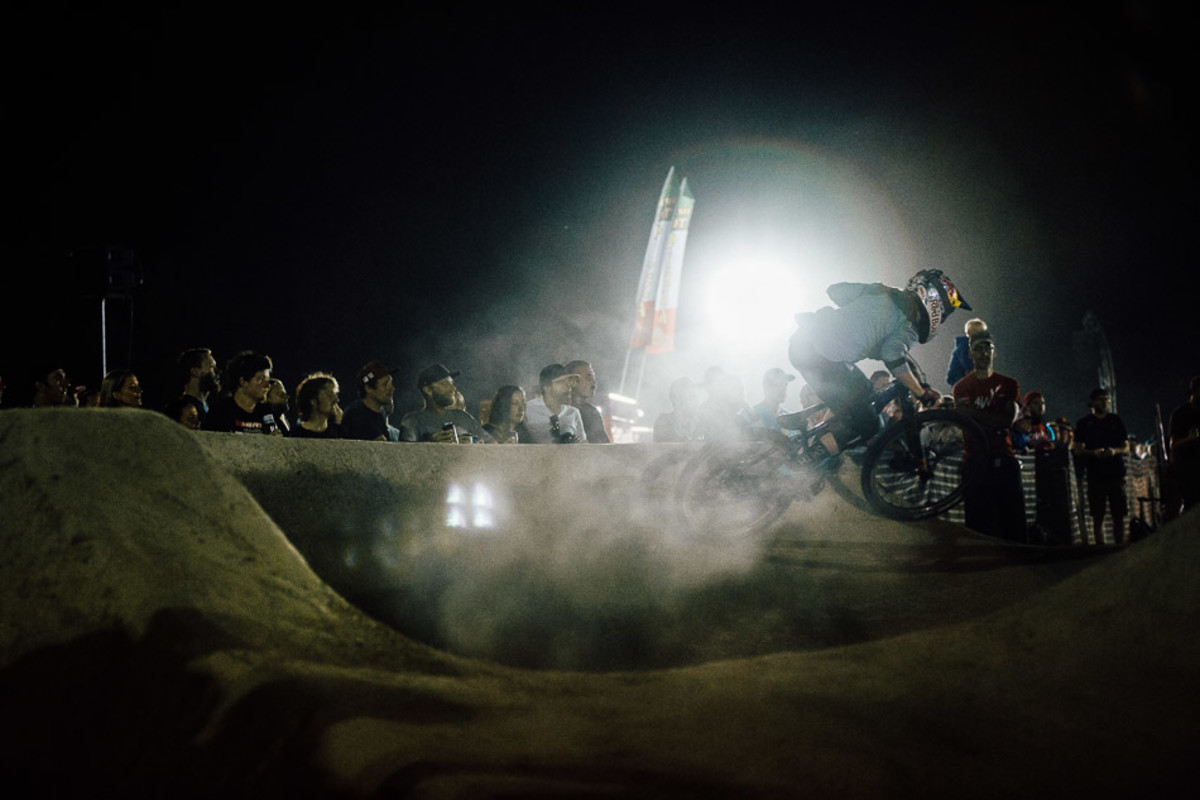 Toward the end of the evening, Jill Kintner was starting to see the light at the end of the tunnel in her quest for the Queen of Crankworx title. Photo: Anthony Smith
