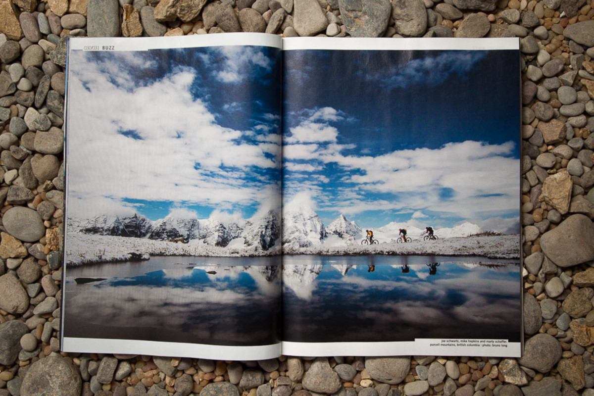 Don't you wish you could be there? Of course you do. We all do. But we can't be everywhere all of the time. And that's why we love the Buzz. In this photo, Joe Schwartz, Mike Hopkins and Marty Schaffer revel in the solitude of British Columbia's stunning Purcell Mountains. Photo: Bruno Long