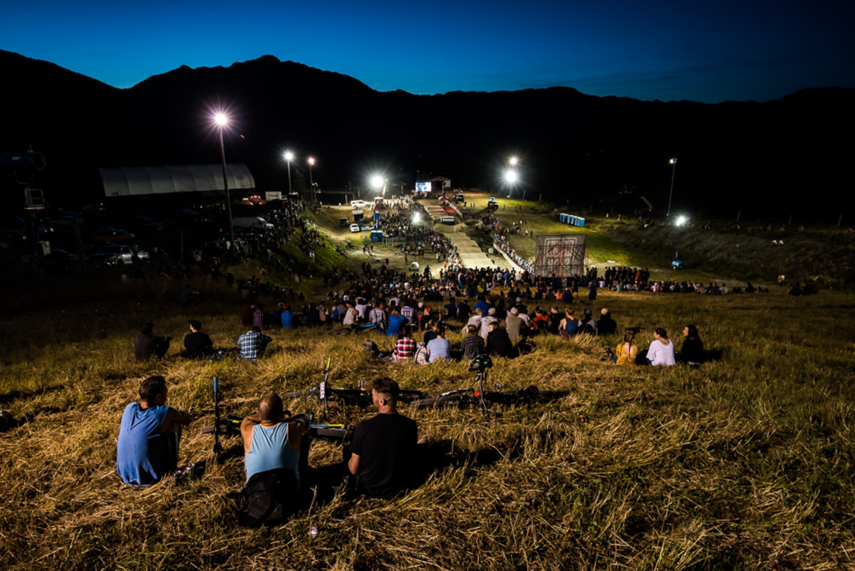 With ample lighting and a full moon out, the atmosphere was perfect for some pump-track excitement. Photo: Bruno Long