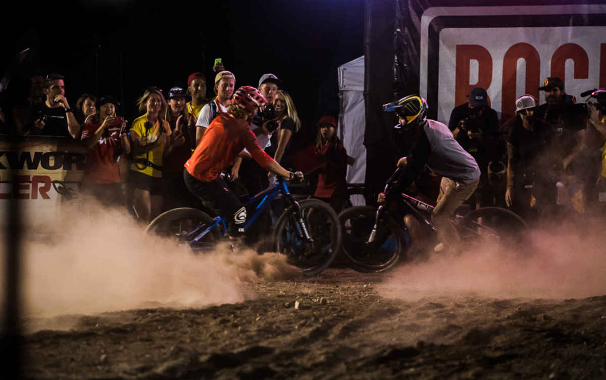 The finish between Ropelato and Loron was so close they crashed into each other. Photo: Bruno Long