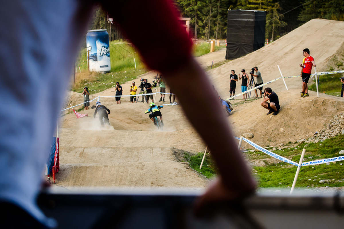Jill Kintner and Anneke Beerten battle it out for the top spot on the podium. Photo: Bruno Long