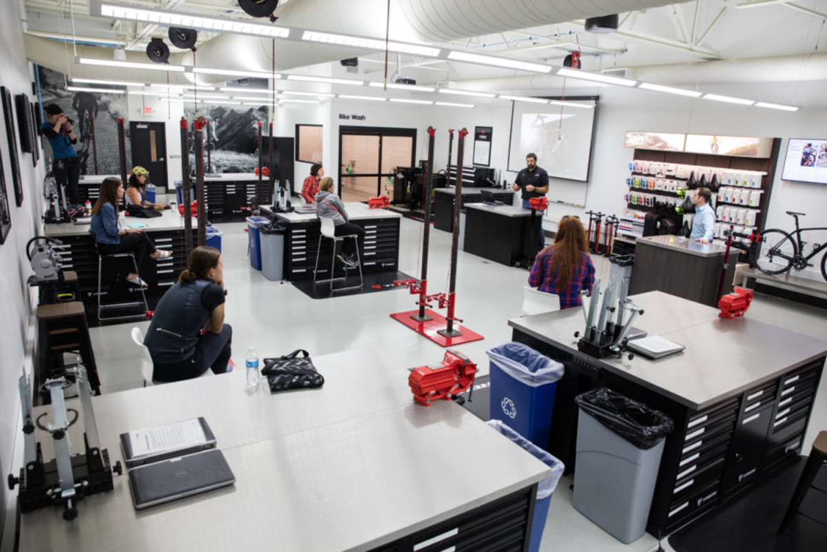 Inside the new Trek Certified Service classroom, where Trek is offering scholarships to try to draw more female mechanics into the fold.
