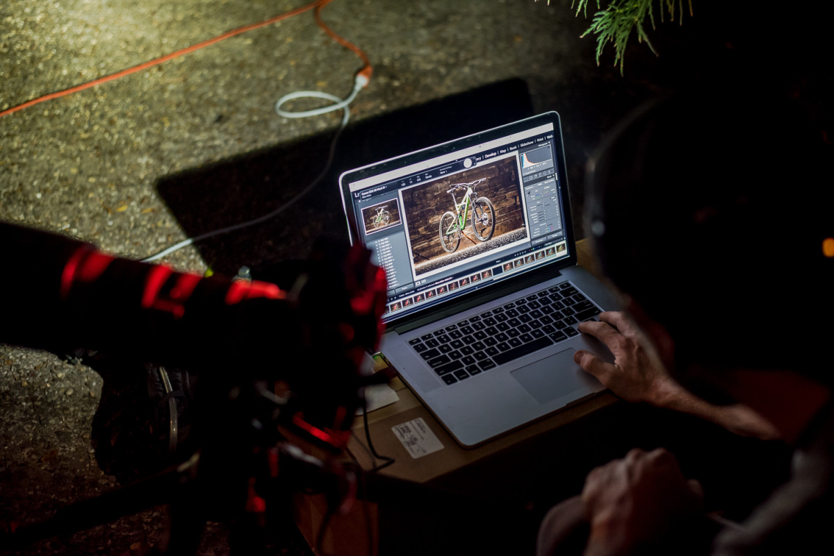 The vast majority of Bike magazine work happens behind the glow of a laptop monitor: editing photos, videos and writing stories for the magazine and website. When the sun goes down, the machines get fired up and photos get critiqued and edited. Here Bike's photo editor, Anthony Smith, pores over the studio shots of all the bikes in this year's test to make sure everything is as close to perfect as possible.
